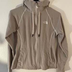 North face beige hooded zip up